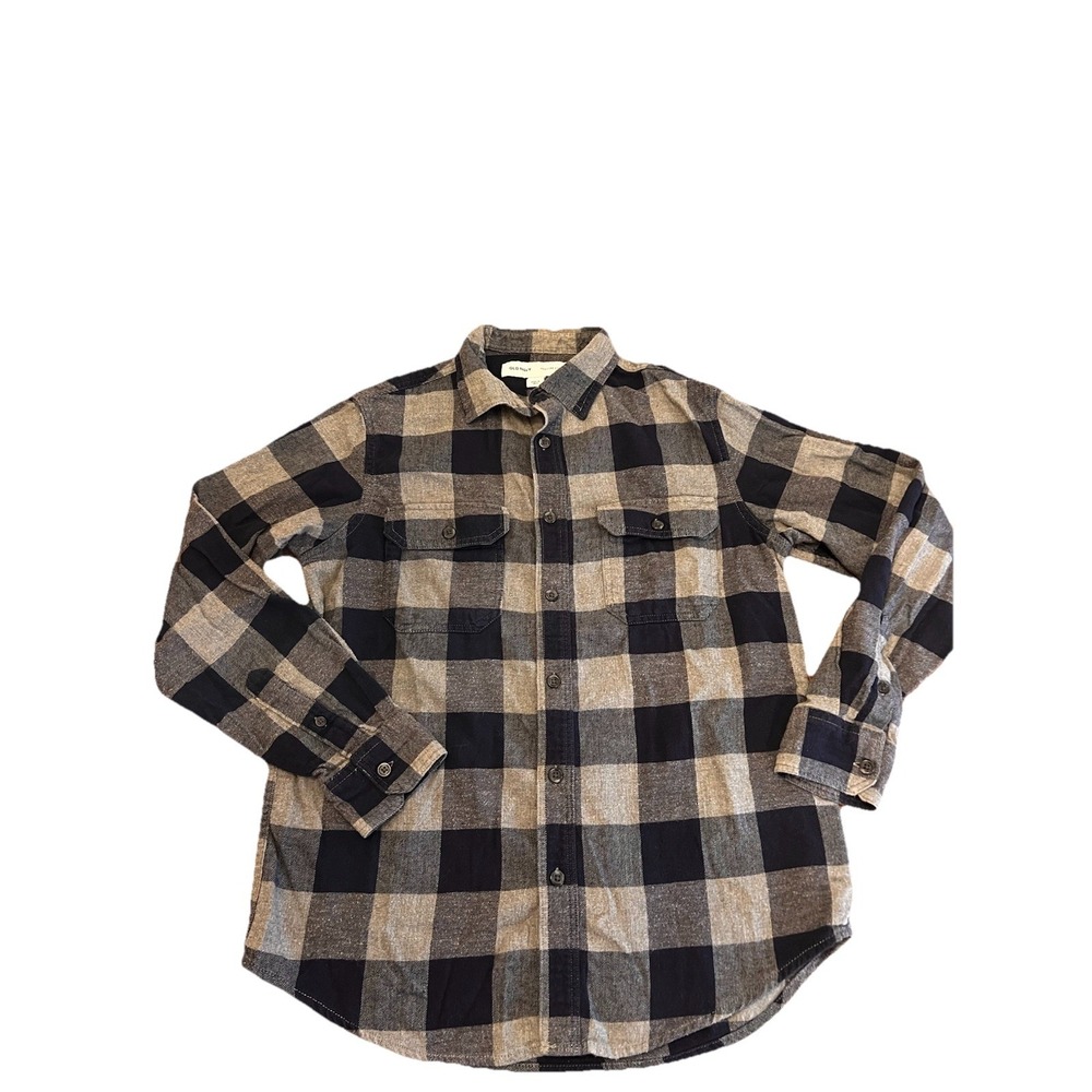 Old Navy Shirt Buffalo Plaid Flannel Casual Button Gray Black Grunge Mens Size S